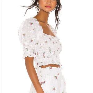 For Love & Lemons Tarte Eyelet Smocked Blouse
